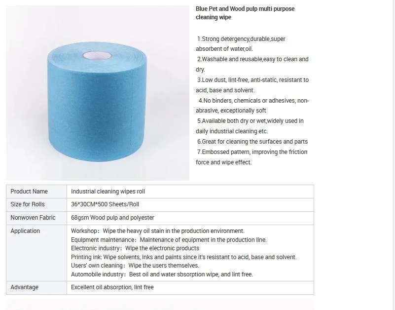 Big Blue Heavy Duty Industrial Wipes Jumbo Roll Disposable Non-Woven Fabrics Cleaning Cloths